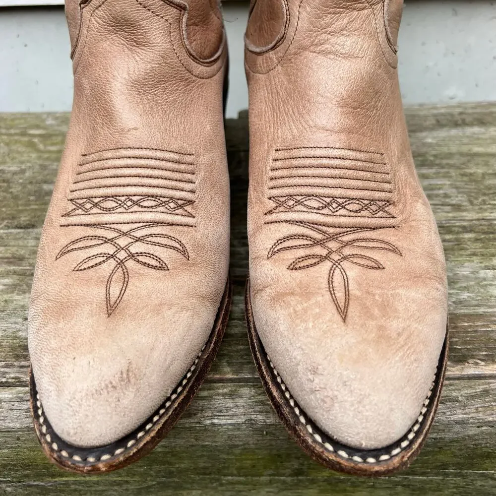 Vintage Dan Post Boots Beige Leather Cowboy Pointed Toe 6557 Mens 10 1/2 B